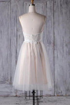Short A-line Spaghetti Strap Lace Tulle Wedding Dress by BIZTUNNEL