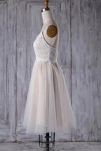 Short A-line Spaghetti Strap Lace Tulle Wedding Dress by BIZTUNNEL