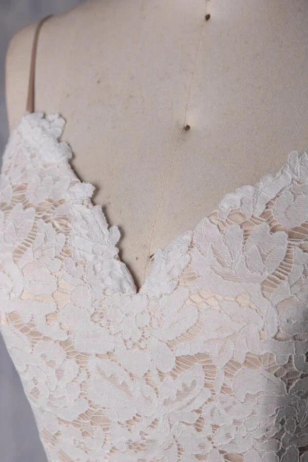 Short A-line Spaghetti Strap Lace Tulle Wedding Dress by BIZTUNNEL