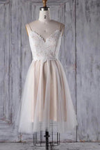 Short A-line Spaghetti Strap Lace Tulle Wedding Dress by BIZTUNNEL