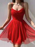 Short A-line Sweetheart Spaghetti Straps Chiffon Porm Dress Red Homecoming Dresses by BIZTUNNEL