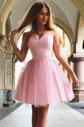 Short A-Line Sweetheart Strapless Pink Homecoming Dress by BIZTUNNEL