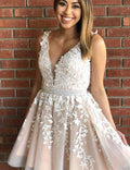 Short A-line V-neck Lace Tulle Homecoming Dress by BIZTUNNEL