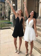 Short A-line V-Neck Lace-Up Chiffon Backless Homecoming Dress by BIZTUNNEL