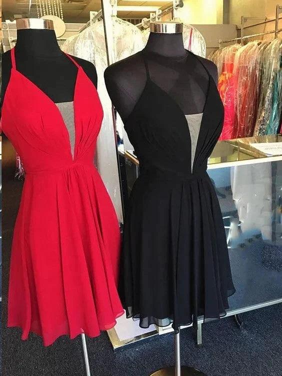 Short A-line V-Neck Lace-Up Chiffon Backless Homecoming Dress by BIZTUNNEL