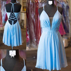 Short A-line V-Neck Lace-Up Chiffon Backless Homecoming Dress by BIZTUNNEL