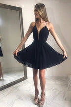 Short A-line V-Neck Lace-Up Chiffon Backless Homecoming Dress by BIZTUNNEL