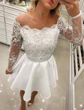 Short A Line White Lace Long Sleeves Chiffon Prom Dresses by BIZTUNNEL