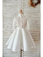Short Ball Gown Lace Tulle High Neck Wedding Birthday Flower Girl Dresses Wit… - photo 2