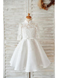 Short Ball Gown Lace Tulle High Neck Wedding Birthday Flower Girl Dresses Wit… - photo 1