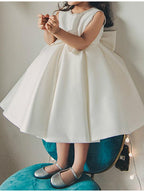 Short Ball Gown Satin Sleeveless Jewel Neck Wedding Party Flower Girl Dresses - photo 2