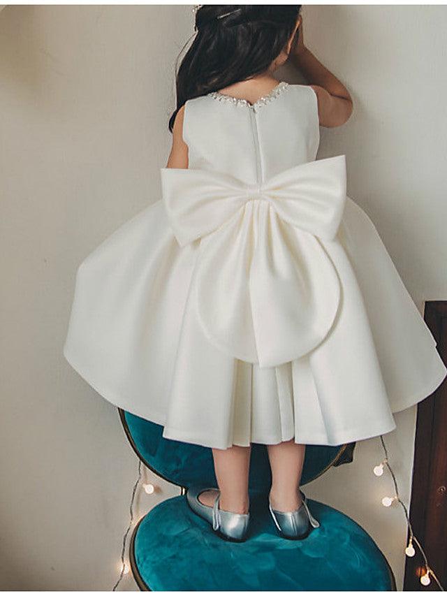 Short Ball Gown Satin Sleeveless Jewel Neck Wedding Party Flower Girl Dresses - photo 3