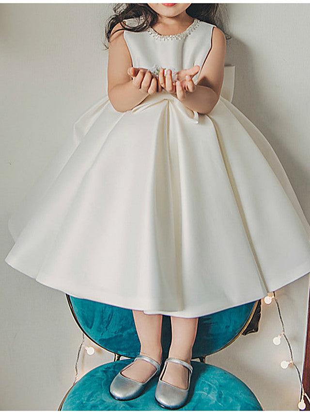 Short Ball Gown Satin Sleeveless Jewel Neck Wedding Party Flower Girl Dresses - photo 4