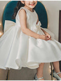 Short Ball Gown Satin Sleeveless Jewel Neck Wedding Party Flower Girl Dresses - photo 1