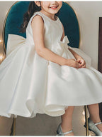 Short Ball Gown Satin Sleeveless Jewel Neck Wedding Party Flower Girl Dresses - photo 1
