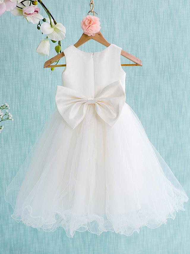 Short Ball Gown Satin Tulle Jewel Neck Wedding First Communion Flower Girl Dr… - photo 2
