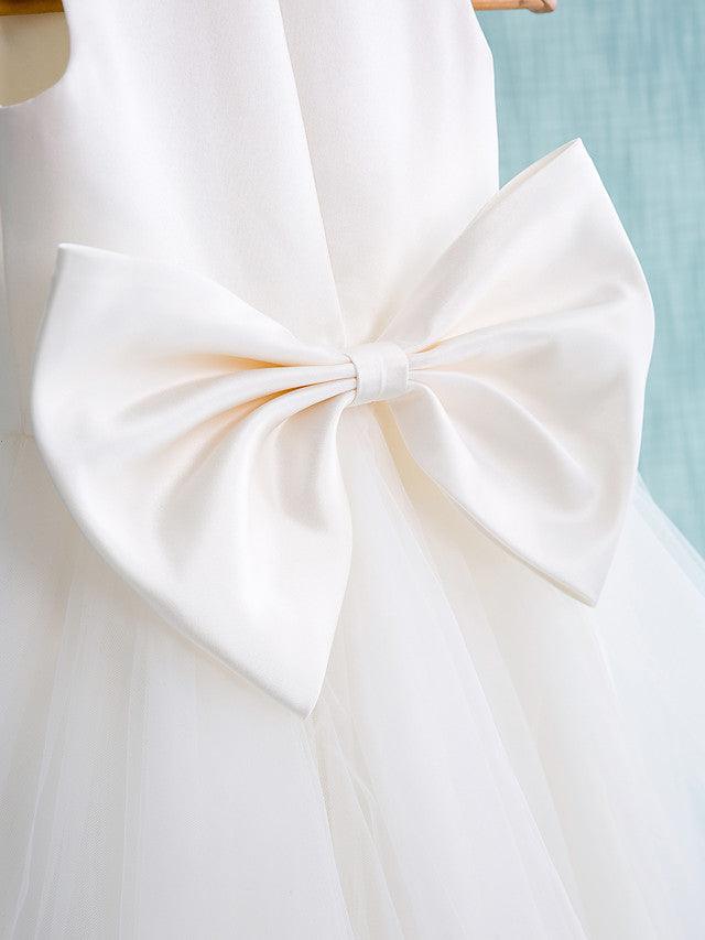 Short Ball Gown Satin Tulle Jewel Neck Wedding First Communion Flower Girl Dr… - photo 4