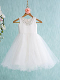 Short Ball Gown Satin Tulle Jewel Neck Wedding First Communion Flower Girl Dr… - photo 1