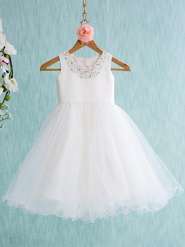 Short Ball Gown Satin Tulle Jewel Neck Wedding First Communion Flower Girl Dr… - photo 1