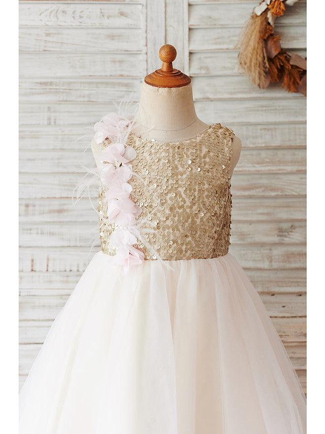Short Ball Gown Tulle Sequined Wedding Birthday Flower Girl Dresses - photo 3