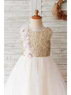 Short Ball Gown Tulle Sequined Wedding Birthday Flower Girl Dresses - photo 3