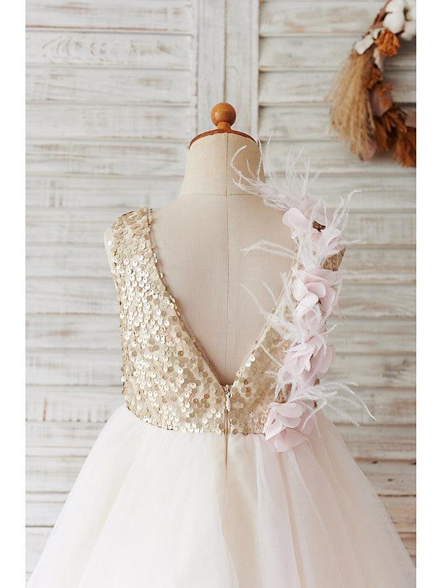 Short Ball Gown Tulle Sequined Wedding Birthday Flower Girl Dresses - photo 4