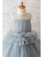 Short Ball Gown Tulle Sleeveless Jewel Neck Wedding Birthday Flower Girl Dresses - photo 3
