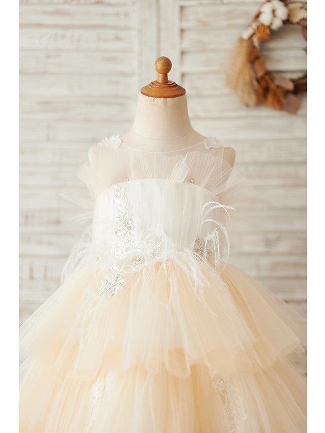 Short Ball Gown Tulle Sleeveless Jewel Neck Wedding Birthday Flower Girl Dresses - photo 3