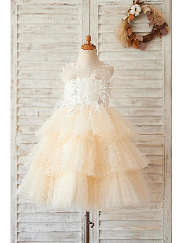 Short Ball Gown Tulle Sleeveless Jewel Neck Wedding Birthday Flower Girl Dresses - photo 1