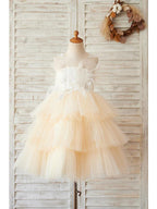 Short Ball Gown Tulle Sleeveless Jewel Neck Wedding Birthday Flower Girl Dresses - photo 1