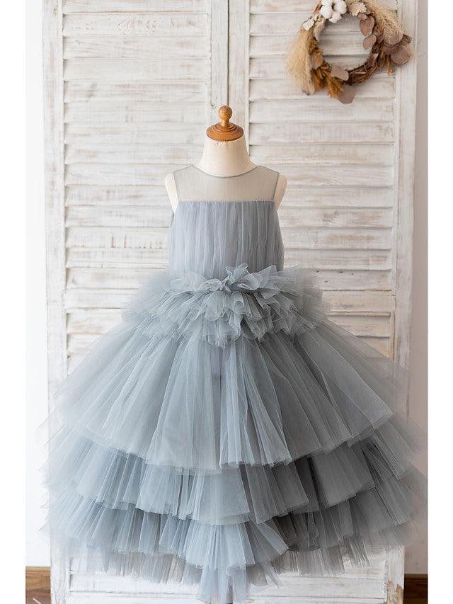 Short Ball Gown Tulle Sleeveless Jewel Neck Wedding Birthday Flower Girl Dresses - photo 1
