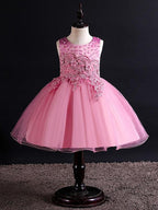 Short Ball Gown Tulle Sleeveless Jewel Neck Wedding Party Flower Girl Dresses - photo 3