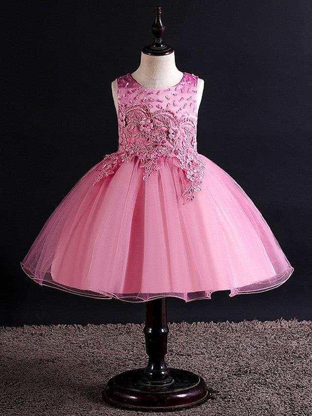Short Ball Gown Tulle Sleeveless Jewel Neck Wedding Party Flower Girl Dresses - photo 3