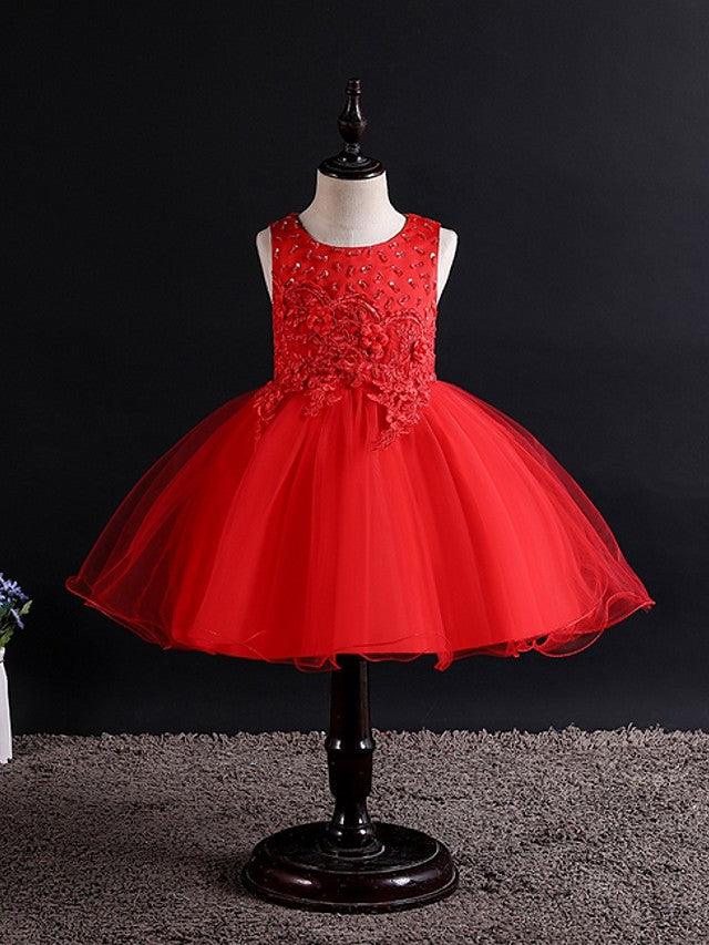 Short Ball Gown Tulle Sleeveless Jewel Neck Wedding Party Flower Girl Dresses - photo 4