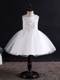 Short Ball Gown Tulle Sleeveless Jewel Neck Wedding Party Flower Girl Dresses - photo 1