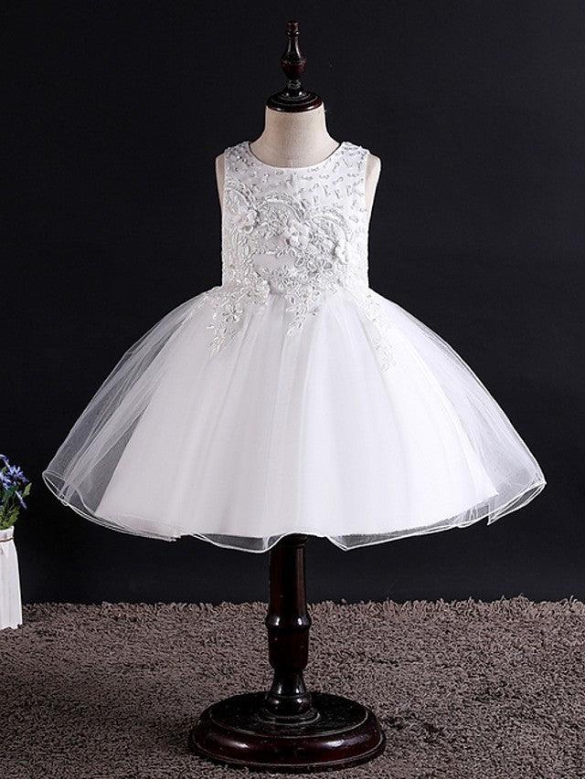 Short Ball Gown Tulle Sleeveless Jewel Neck Wedding Party Flower Girl Dresses - photo 1