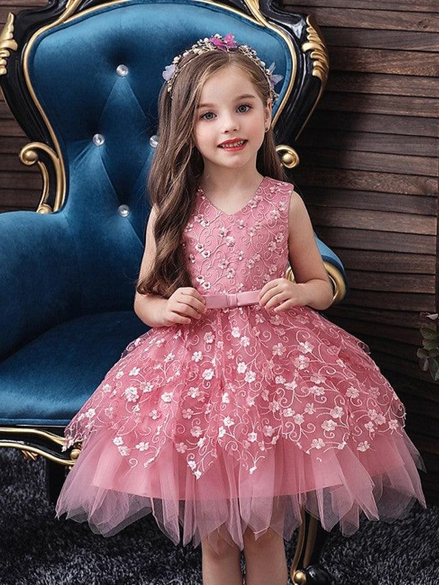 Short Ball Gown Tulle Sleeveless V Neck Wedding Party Flower Girl Dresses - photo 2