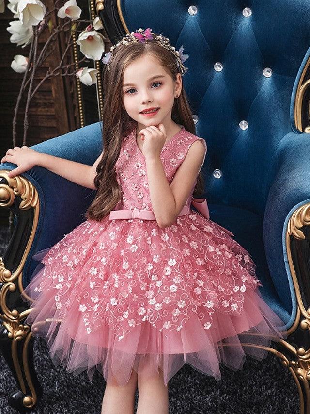 Short Ball Gown Tulle Sleeveless V Neck Wedding Party Flower Girl Dresses - photo 3