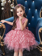 Short Ball Gown Tulle Sleeveless V Neck Wedding Party Flower Girl Dresses - photo 3