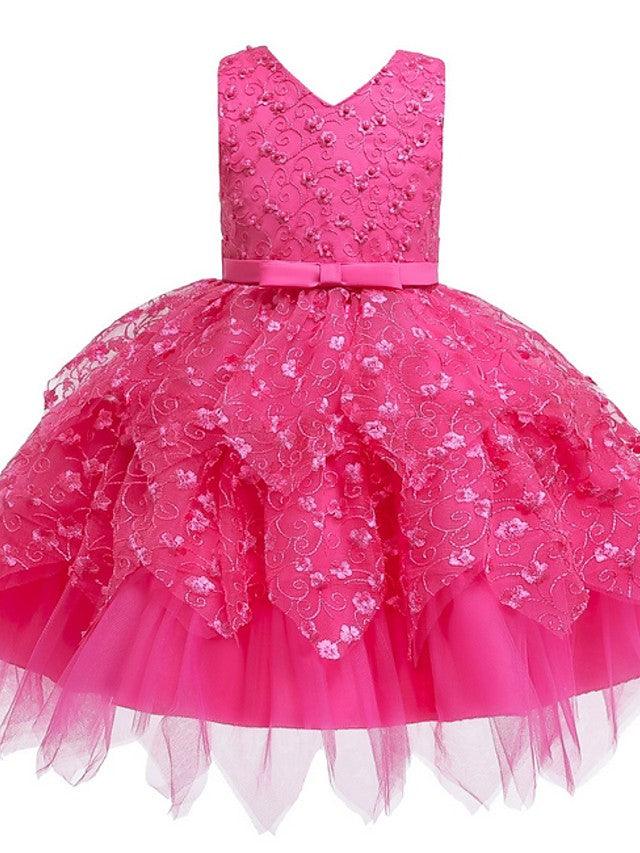 Short Ball Gown Tulle Sleeveless V Neck Wedding Party Flower Girl Dresses - photo 5