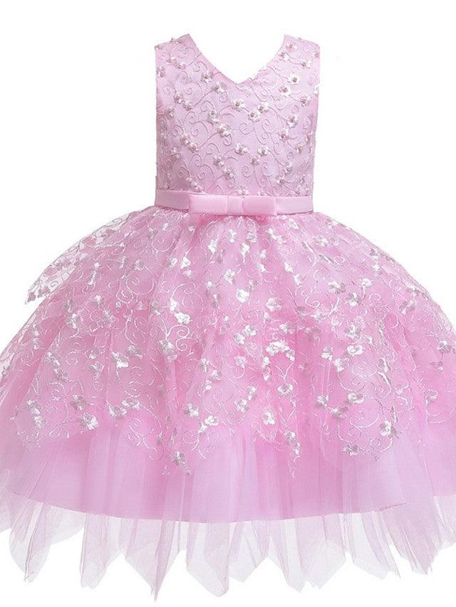 Short Ball Gown Tulle Sleeveless V Neck Wedding Party Flower Girl Dresses - photo 6