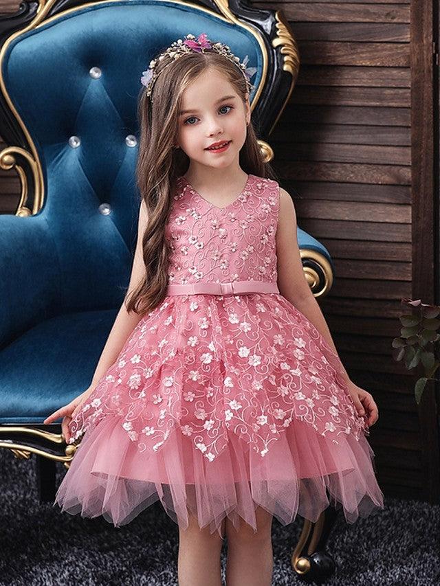 Short Ball Gown Tulle Sleeveless V Neck Wedding Party Flower Girl Dresses - photo 1
