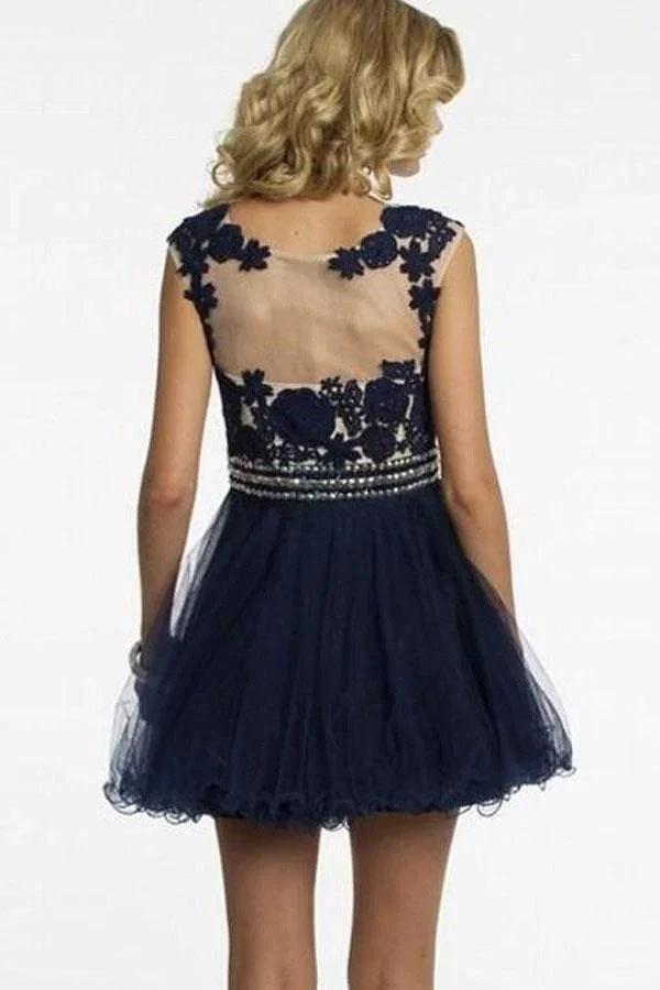 Short Navy Blue Homecoming Dress with Appliques Beading PG190 by pgmdress