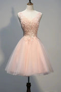 Short Open Back Pearl Pink Homecoming Dresses With Appliques PG030 by pgmdress