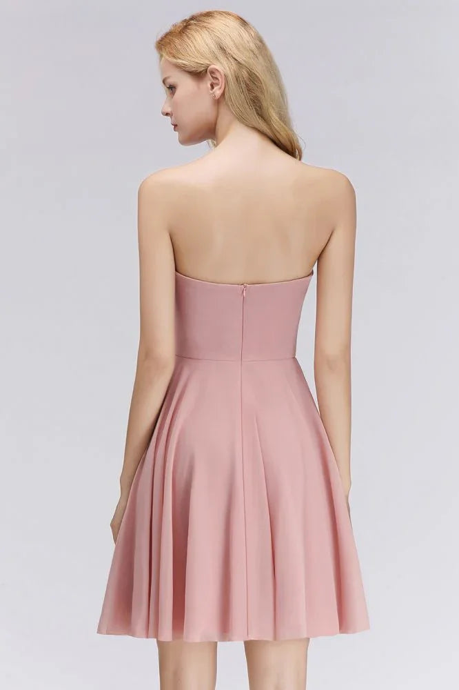 Abiti semplici da damigella d'onore rosa corti a cuore senza maniche Abito per festa di fine anno