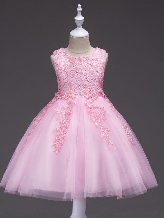 Short Princess Lace Tulle Jewel Neck Wedding First Communion Birthday Flower… - photo 4