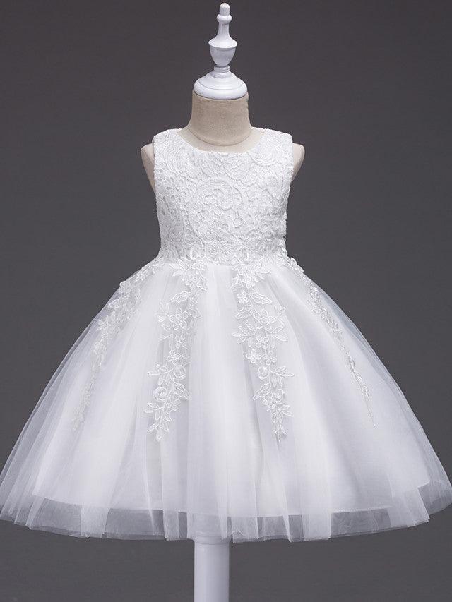 Short Princess Lace Tulle Jewel Neck Wedding First Communion Birthday Flower… - photo 1