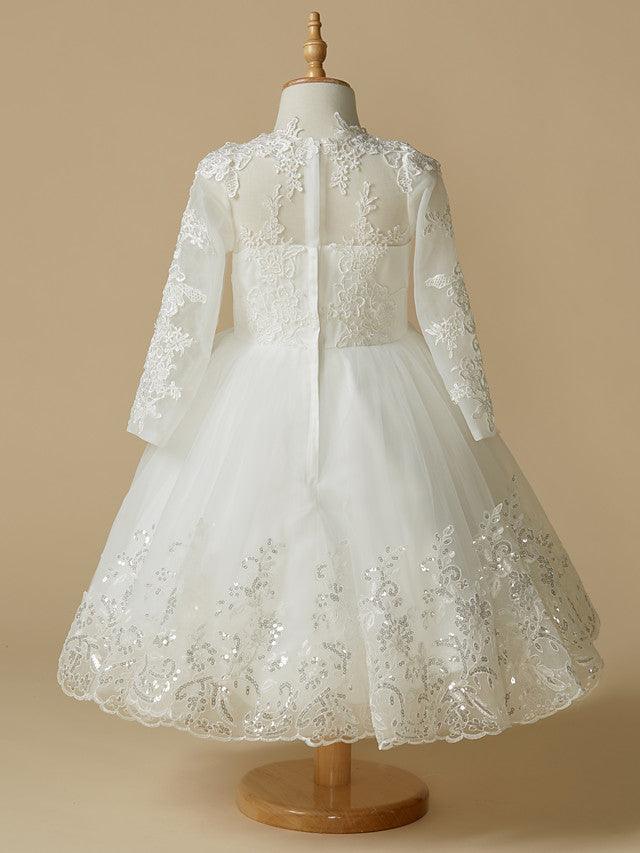 Short Princess Lace Tulle Wedding First Communion Flower Girl Dresses with Sl… - photo 2