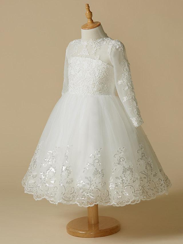 Short Princess Lace Tulle Wedding First Communion Flower Girl Dresses with Sl… - photo 3