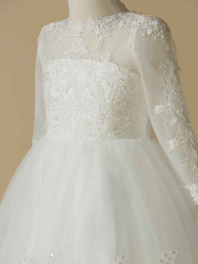 Short Princess Lace Tulle Wedding First Communion Flower Girl Dresses with Sl… - photo 4